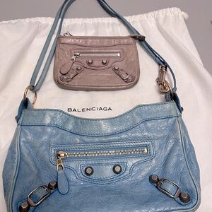 Balenciaga Shoulder/Crossbody Blue Bag and Mauve pink purse set.